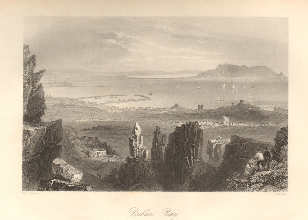 Dublin Bay, from Kingstown Quarries. Dalkey. Ireland 1843 old antique print